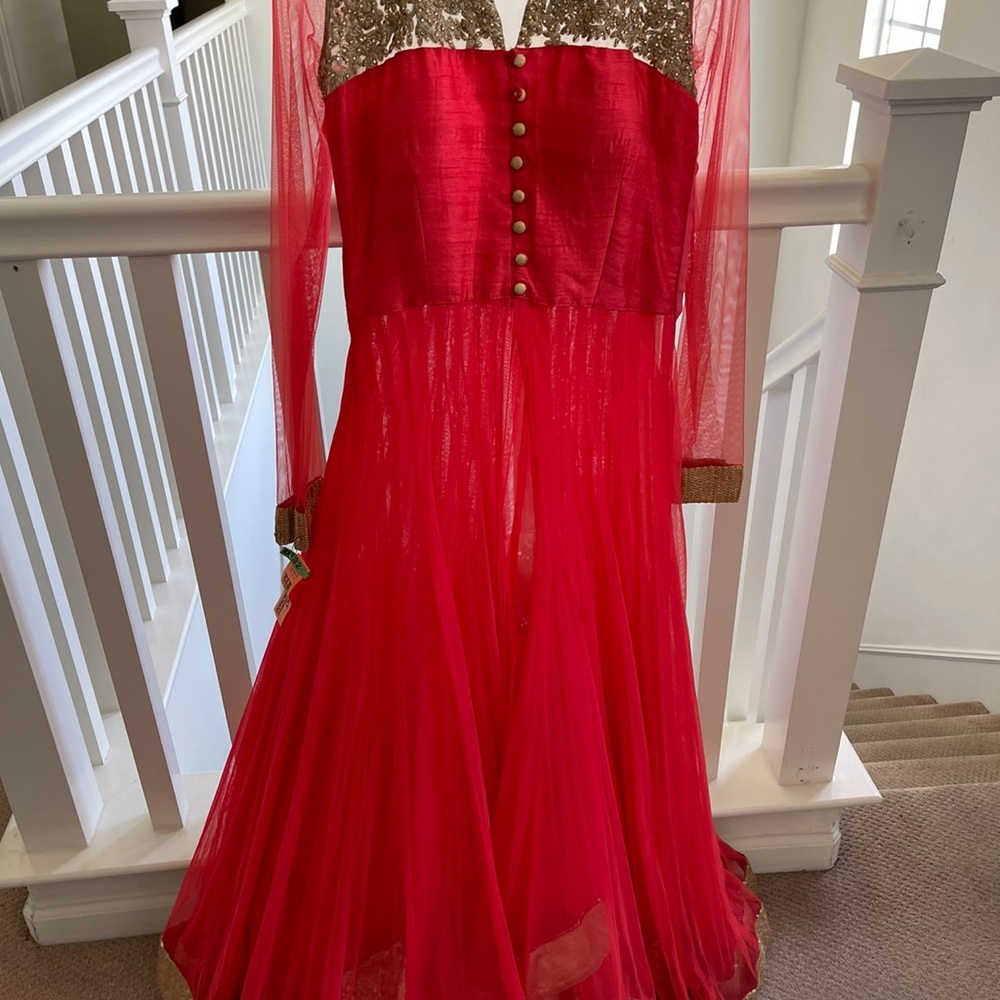 Red and Gold Long Sleeve Dress